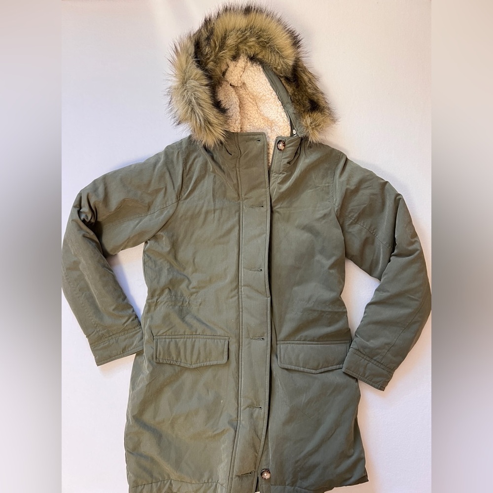 Abercrombie & Fitch Olive Green Faux Fur Sherpa Lined Parka Utility Jacket